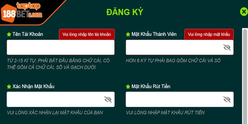 Anh em cần nhập đầy đủ các thông tin mà biểu mẫu yêu cầu 